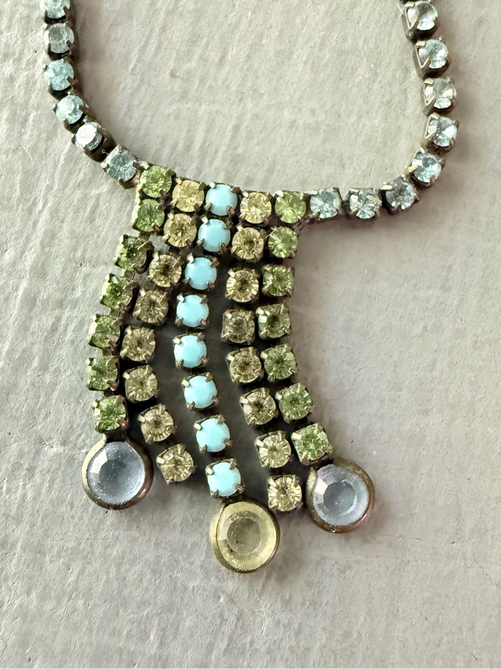 Sorrelli Pale Green, Light Blue & Lemon Crystal Fringe Necklace